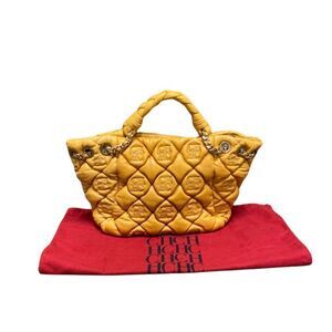CH Carolina Herrera Mustard Leather Puffer Tote Handbag
